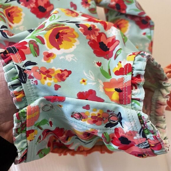 RuffleButts Painted Flowers One Piece Rash Guard Swimsuit Size 12-18 Months - Picture 7 of 16